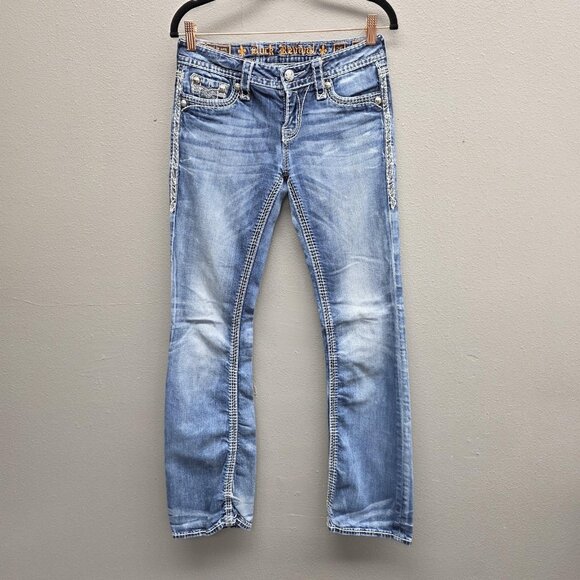 Rock Revival Jeans Womens 28 Blue Ginger Easy Boot Bootcut Embellished Stitching - Picture 1 of 16